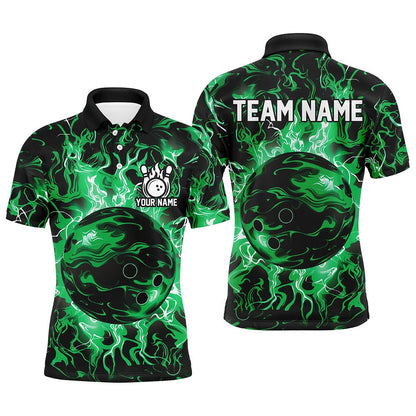 Custom Bowling Polo Shirts, Green Camo Bowling Ball Mens Bowling Shirts Custom Bowling Jerseys, Bowl Gifts For Men
