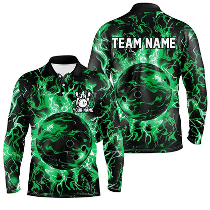 Custom Bowling Polo Shirts, Green Camo Bowling Ball Mens Bowling Shirts Custom Bowling Jerseys, Bowl Gifts For Men