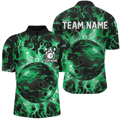 Custom Bowling Polo Shirts, Green Camo Bowling Ball Mens Bowling Shirts Custom Bowling Jerseys, Bowl Gifts For Men