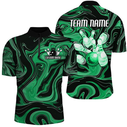 Custom Bowling Polo Shirts, Green Camo Custom Bowling Team Shirts For Men And Women, Bowling Tournament Jerseys