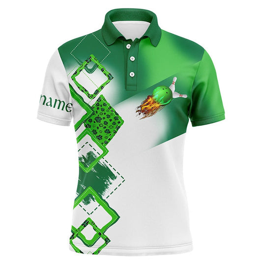 Custom Bowling Polo Shirts, Green Clover Mens Polo Bowling Shirts Custom St Patrick Day Team League Bowling Jerseys