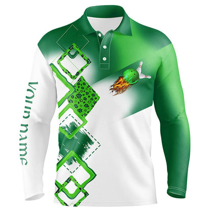 Custom Bowling Polo Shirts, Green Clover Mens Polo Bowling Shirts Custom St Patrick Day Team League Bowling Jerseys