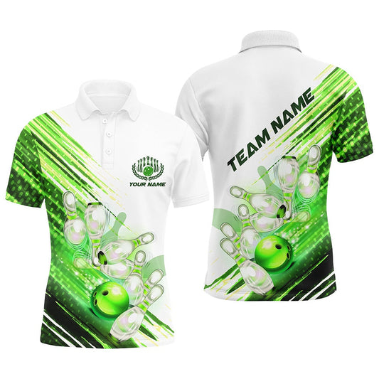 Custom Bowling Polo Shirts, Green Custom Bowling Shirts For Men Bowling Polo Shirts Personalized Team Bowling Jerseys