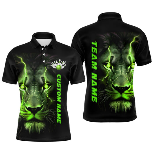 Custom Bowling Polo Shirts, Green Lion Custom Men Bowling Polo Shirts Bowling League Shirts Bowling Team Jerseys Outfits