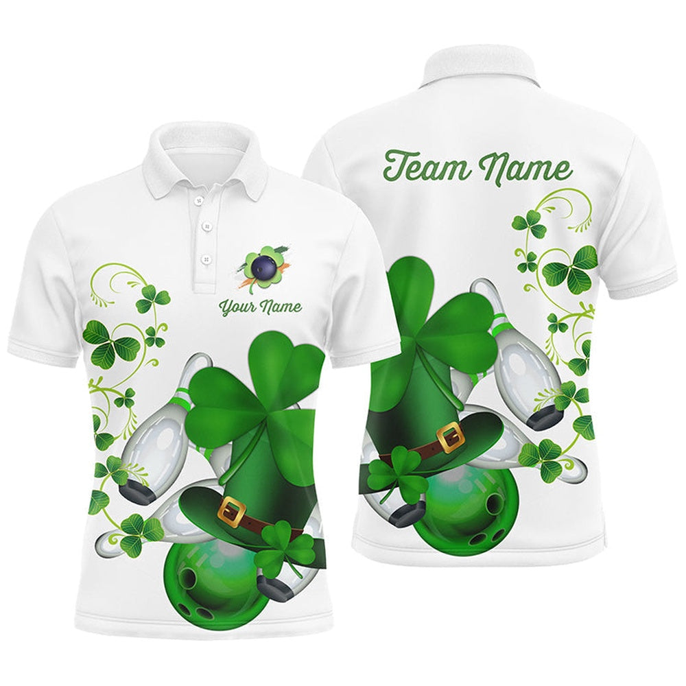 Custom Bowling Polo Shirts, Green Shamrock Mens Polo Bowling Shirts Custom St Patrick Day Team League Bowling Jerseys