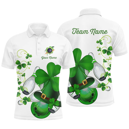 Custom Bowling Polo Shirts, Green Shamrock Mens Polo Bowling Shirts Custom St Patrick Day Team League Bowling Jerseys
