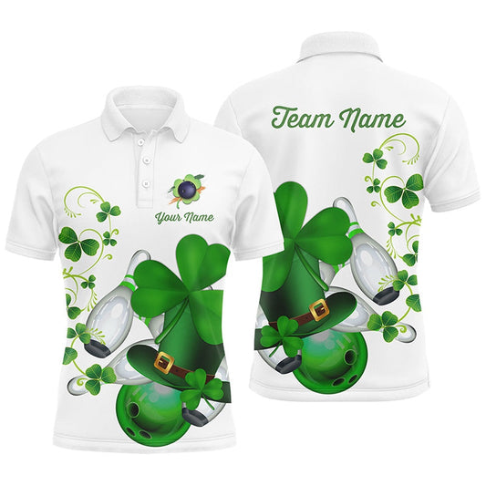 Custom Bowling Polo Shirts, Green Shamrock Mens Polo Bowling Shirts Custom St Patrick Day Team League Bowling Jerseys