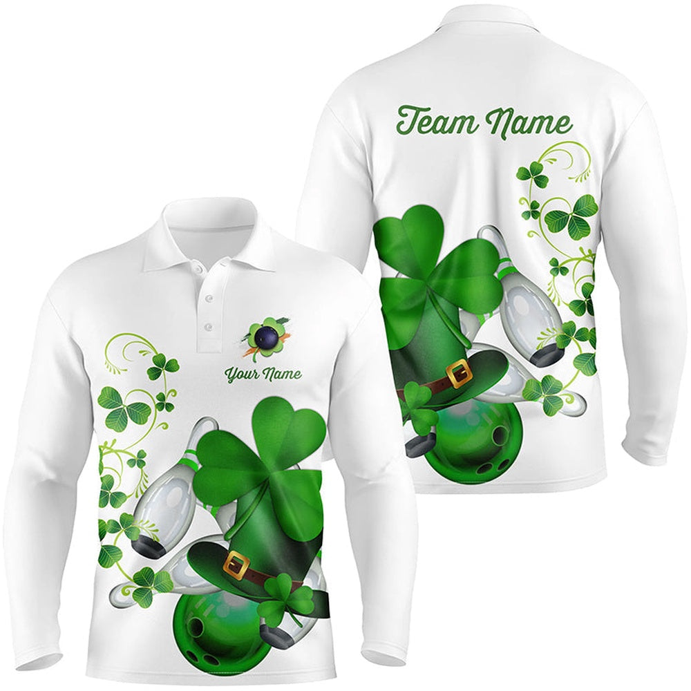 Custom Bowling Polo Shirts, Green Shamrock Mens Polo Bowling Shirts Custom St Patrick Day Team League Bowling Jerseys