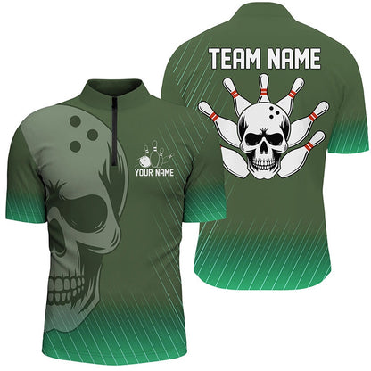 Custom Bowling Polo Shirts, Green Skull Bowling Shirts Men & Women Custom Bowling Team Jersey Unisex