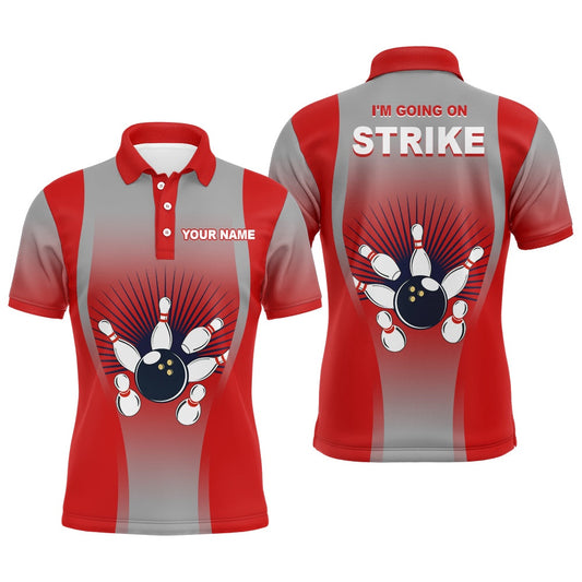Custom Bowling Polo Shirts, I'M Going On Strike Bowling Shirt For Men, Personalized Red Men Bowlers Polo Bowling Jersey
