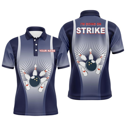 Custom Bowling Polo Shirts, I'M Going On Strike Men Polo Bowling Shirt Personalized Blue Men Bowlers Team Short Sleeves Jersey
