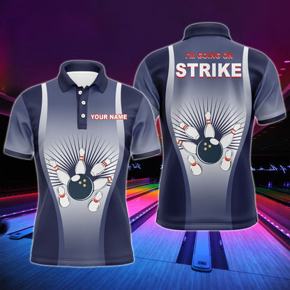 Custom Bowling Polo Shirts, I'M Going On Strike Men Polo Bowling Shirt Personalized Blue Men Bowlers Team Short Sleeves Jersey