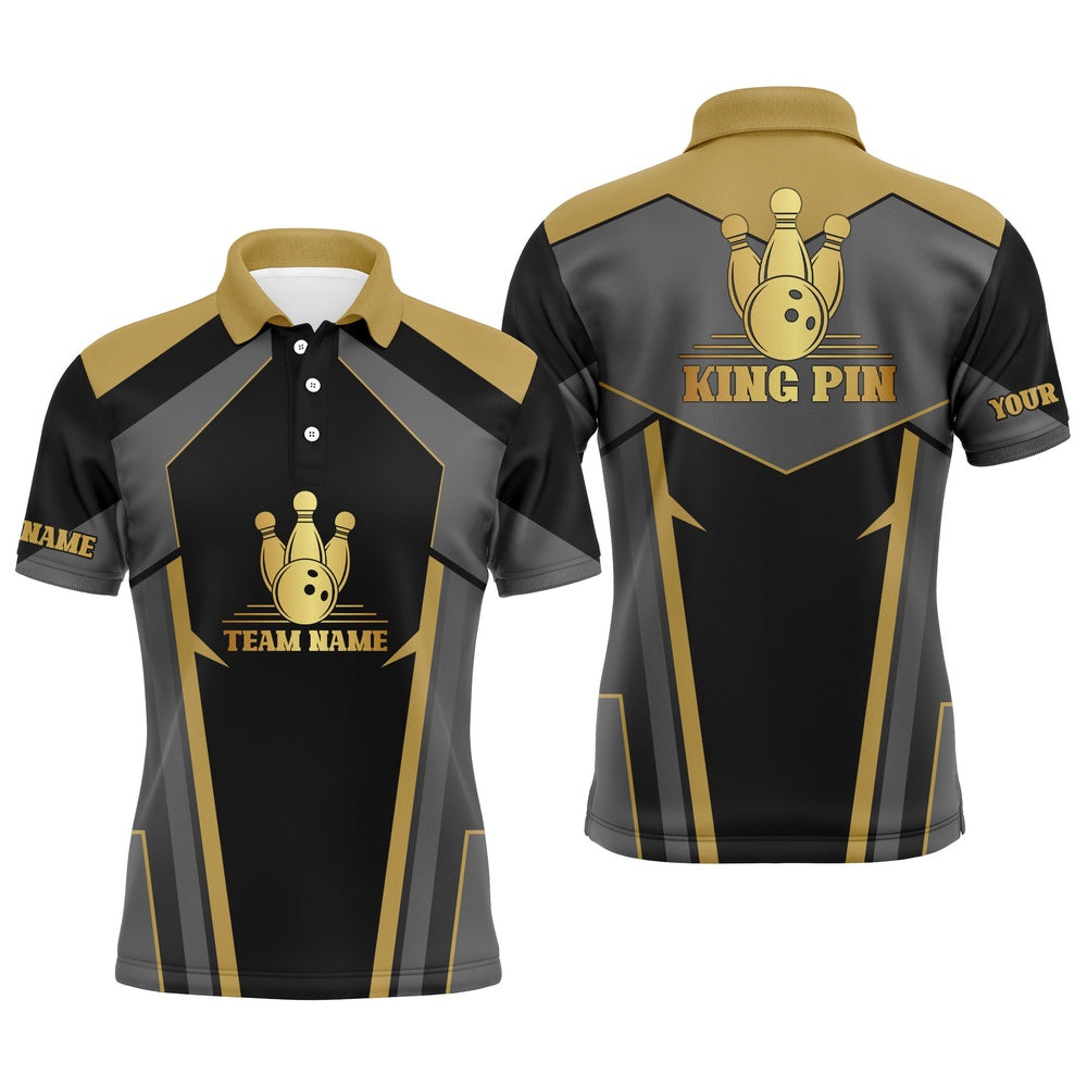 Custom Bowling Polo Shirts, King Pin Custom Bowling Shirt For Men, Team Bowling Polo Short Sleeve, Print Men Bowlers Shirt