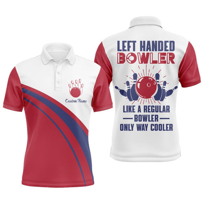 Custom Bowling Polo Shirts, Left Handed Bowler Custom Polo Bowling Shirt For Men, Red & White Bowling Jersey