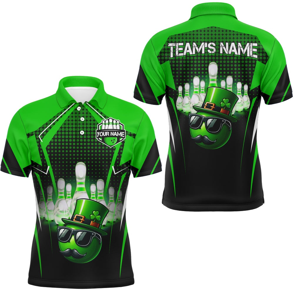 Custom Bowling Polo Shirts, Lucky Bowling Shirt For Men Custom Green Polo Team Shirt St. Patrick Day Bowling Shirt