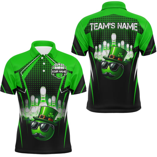 Custom Bowling Polo Shirts, Lucky Bowling Shirt For Men Custom Green Polo Team Shirt St. Patrick Day Bowling Shirt