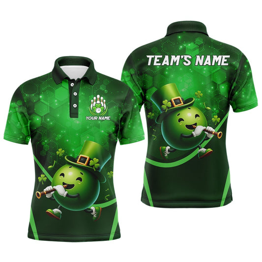 Custom Bowling Polo Shirts, Lucky Bowling Shirt For Men St. Patrick Day Bowling Shirt Custom Green Polo Shirt