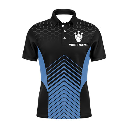Custom Bowling Polo Shirts, Lucky Bowling Shirt, Funny Blue Polo Bowling Shirt For Men, Custom Team'S Name Bowler Jersey