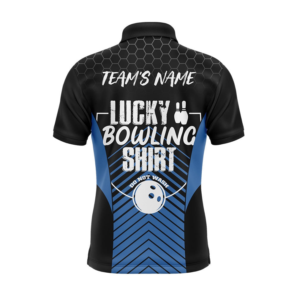 Custom Bowling Polo Shirts, Lucky Bowling Shirt, Funny Blue Polo Bowling Shirt For Men, Custom Team'S Name Bowler Jersey