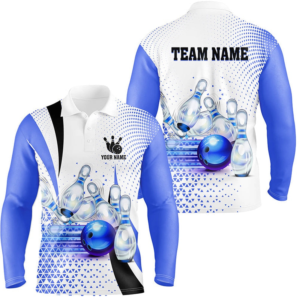 Custom Bowling Polo Shirts, Men Bowling Polo Shirt Custom Bowling Ball Pins Bowling Team Shirts, Gifts For Bowlers Blue