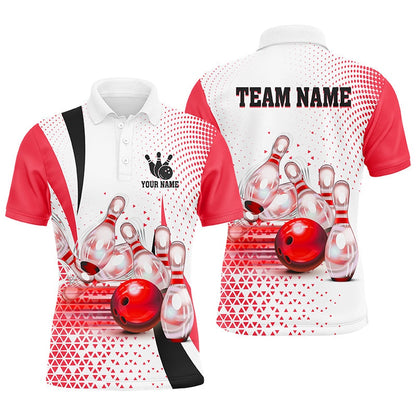 Custom Bowling Polo Shirts, Men Bowling Polo Shirt Custom Bowling Ball Pins Bowling Team Shirts, Gifts For Bowlers Red