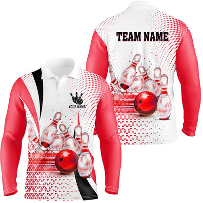 Custom Bowling Polo Shirts, Men Bowling Polo Shirt Custom Bowling Ball Pins Bowling Team Shirts, Gifts For Bowlers Red