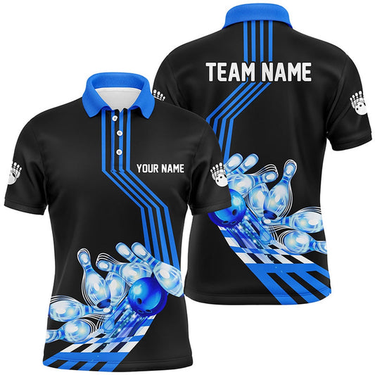 Custom Bowling Polo Shirts, Men Bowling Polo Shirt Custom Bowling Team League Jerseys, Gifts For Bowlers Blue