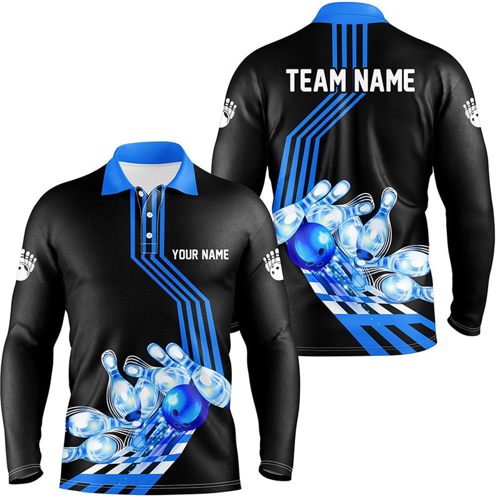 Custom Bowling Polo Shirts, Men Bowling Polo Shirt Custom Bowling Team League Jerseys, Gifts For Bowlers Blue