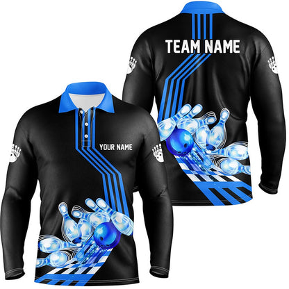 Custom Bowling Polo Shirts, Men Bowling Polo Shirt Custom Bowling Team League Jerseys, Gifts For Bowlers Blue