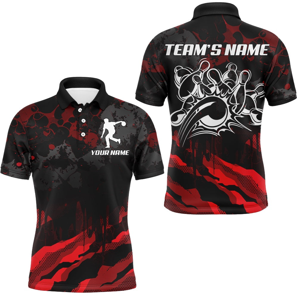 Custom Bowling Polo Shirts, Men Bowling Polo Shirt Custom Camo Bowling Jersey Bowling Team League Shirt
