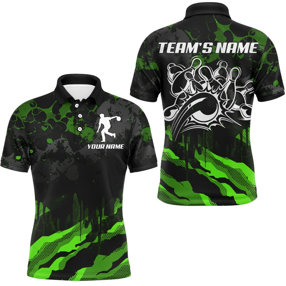 Custom Bowling Polo Shirts, Men Bowling Polo Shirt Custom Camo Bowling Jersey Bowling Team League Shirt