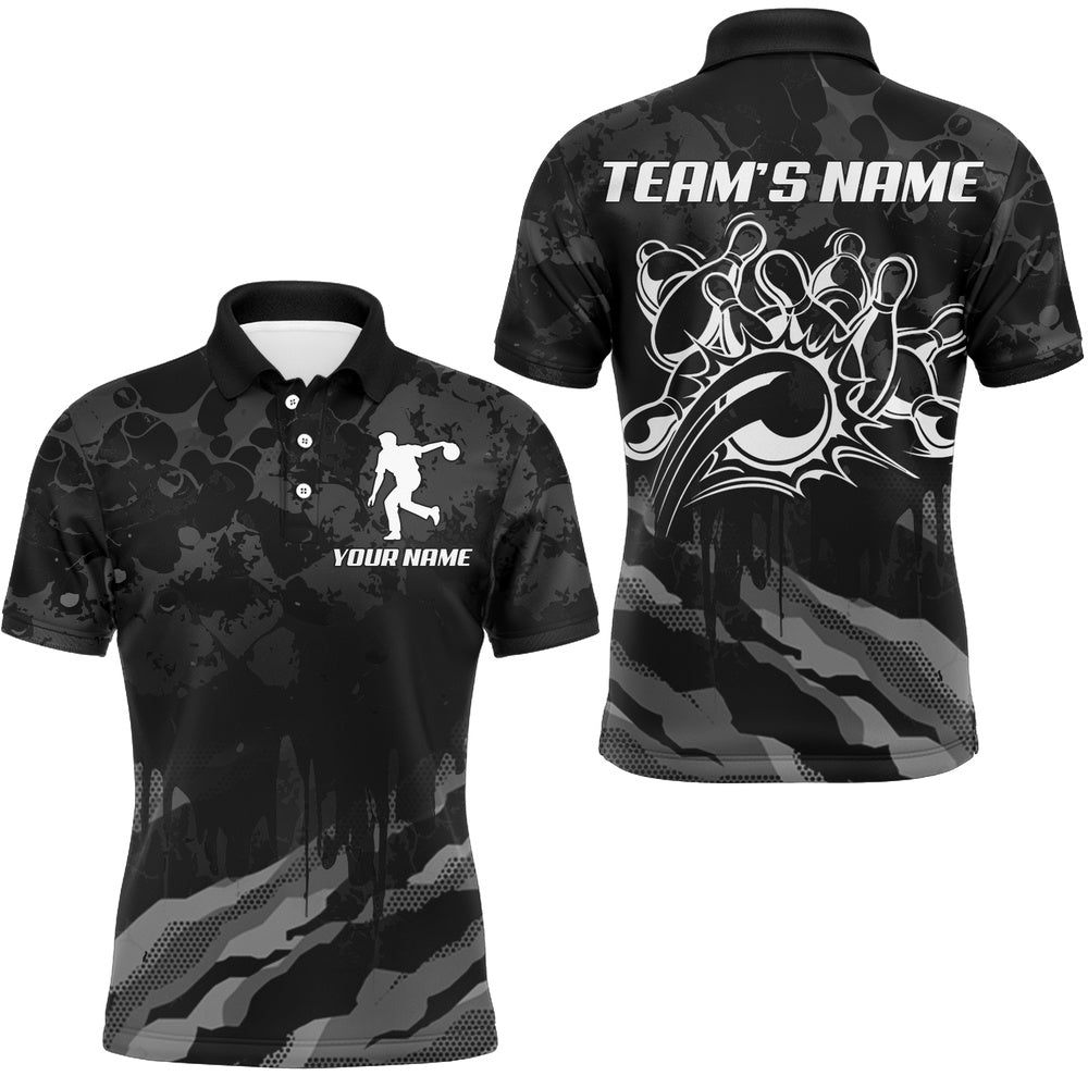 Custom Bowling Polo Shirts, Men Bowling Polo Shirt Custom Camo Bowling Jersey Bowling Team League Shirt