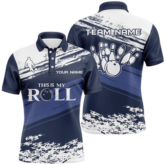 Custom Bowling Polo Shirts, Men Bowling Short Sleeve Polo Shirt Custom Name Navy And White Team Men Bowlers Jersey This Is My Roll