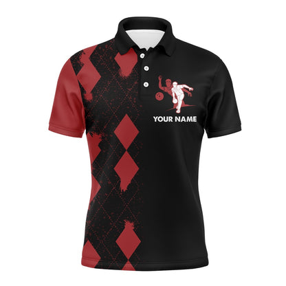 Custom Bowling Polo Shirts, Men Polo Bowling Shirt Personalized Name, Red&Black Bowler Team Jersey For Bowling Lovers