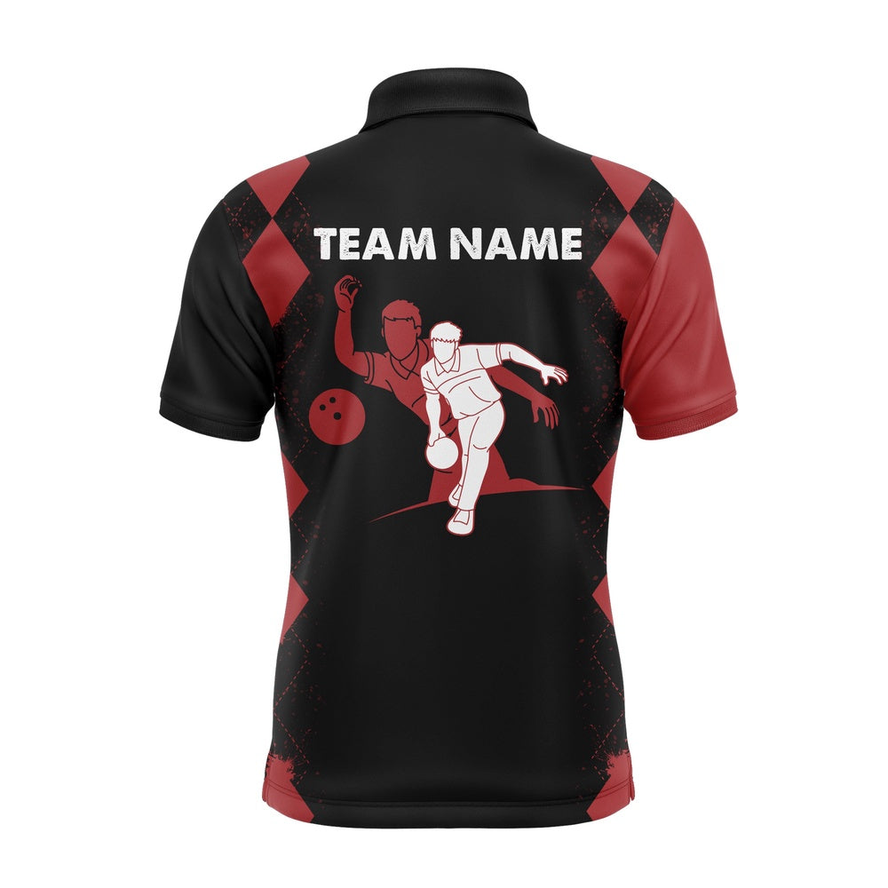Custom Bowling Polo Shirts, Men Polo Bowling Shirt Personalized Name, Red&Black Bowler Team Jersey For Bowling Lovers