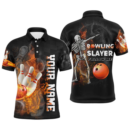 Custom Bowling Polo Shirts, Men Polo Bowling Slayer Shirt, Personalized Skull Bowlers Jersey Short Sleeves