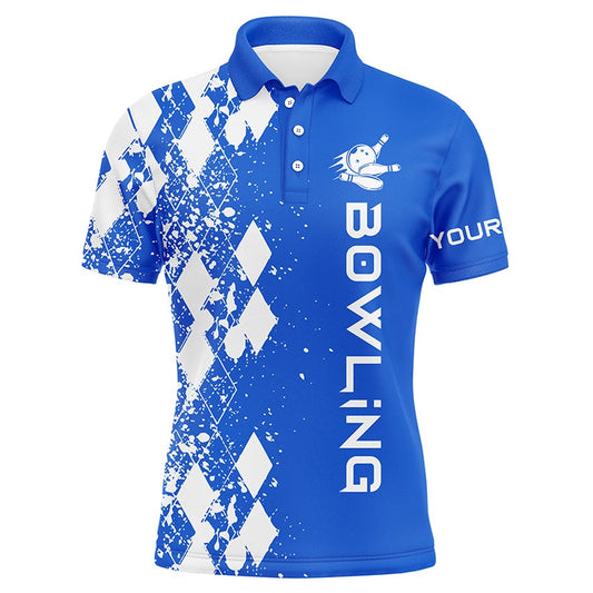 Custom Bowling Polo Shirts, Men'S Bowling Polo Shirt Custom Blue Bowling Shirts For Men Personalized Bowling Gift Bowler Jerseys