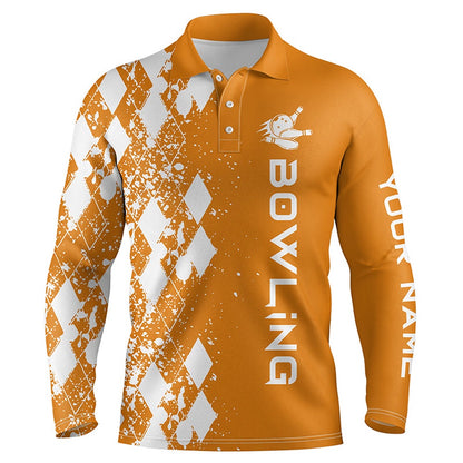Custom Bowling Polo Shirts, Men'S Bowling Polo Shirt Custom Orange Bowling Shirts For Men Personalized Bowling Gift Bowler Jerseys