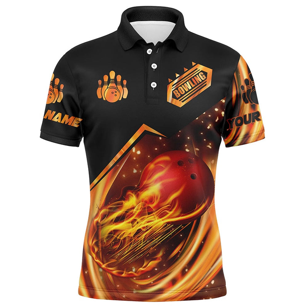 Custom Bowling Polo Shirts, Men'S Bowling Shirt Custom Name Flame Bowling Shirt, Personalized Bowling Team Shirts Bowling Jerseys