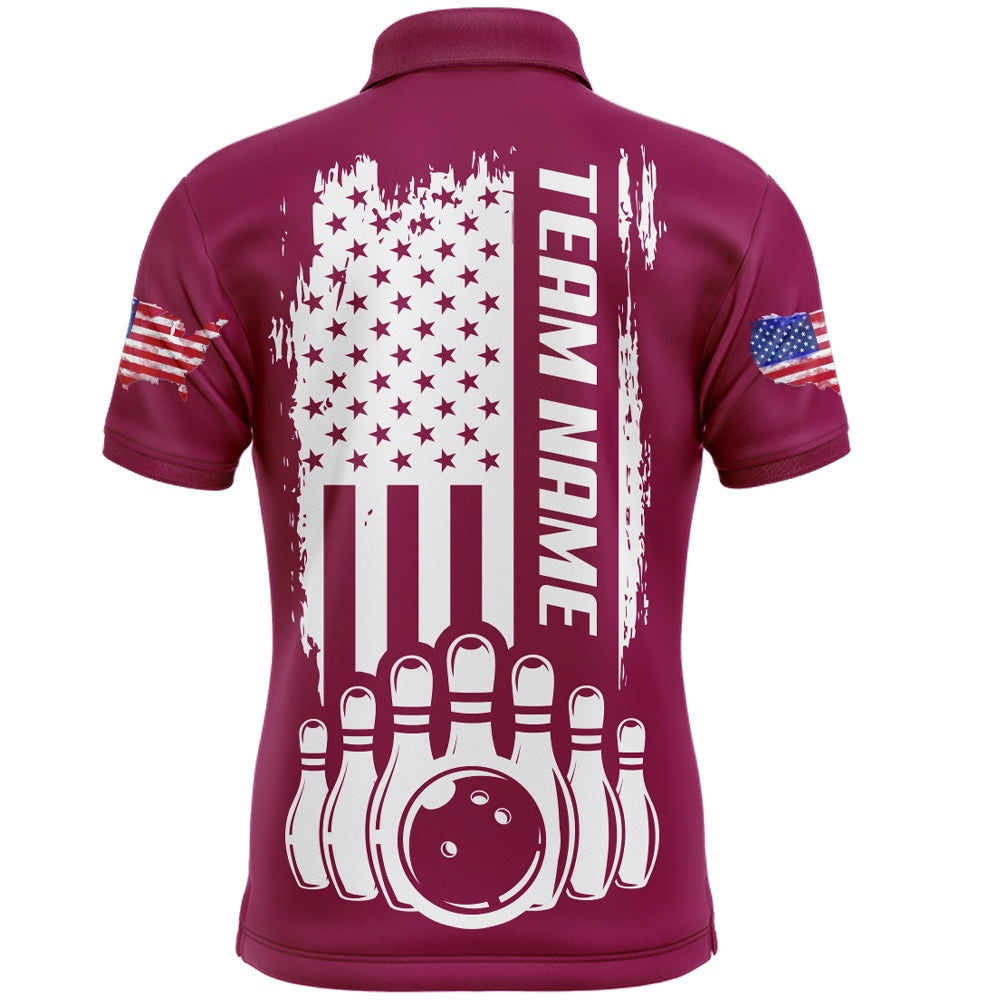 Custom Bowling Polo Shirts, Men'S Bowling Shirt Pink Bowling Unisex With Name Polo Bowling Shirt Personalized Patriotic Bowling Shirt