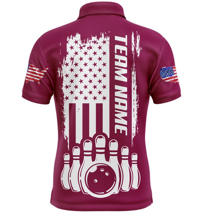 Custom Bowling Polo Shirts, Men'S Bowling Shirt Pink Bowling Unisex With Name Polo Bowling Shirt Personalized Patriotic Bowling Shirt