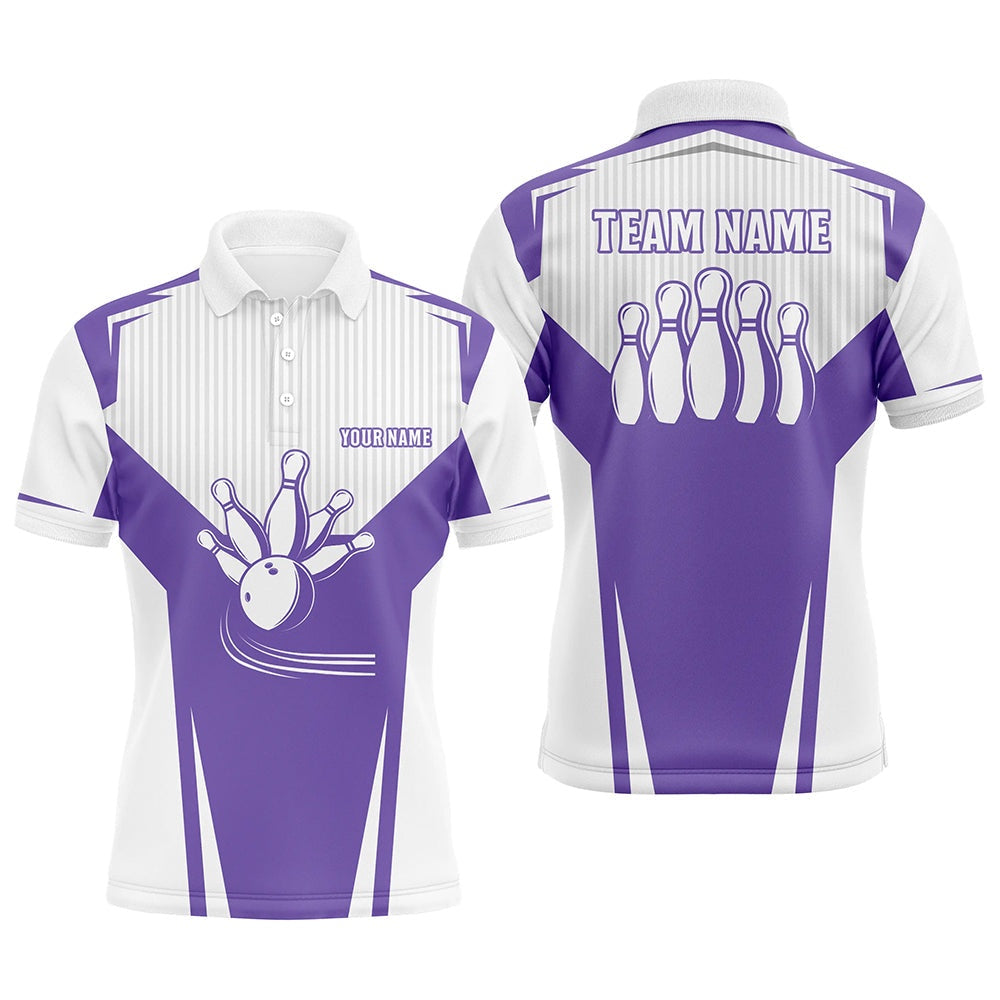 Custom Bowling Polo Shirts, Mens Bowling Polo Shirt Customized Bowling Strike Team League Jerseys, Bowler Gift Purple
