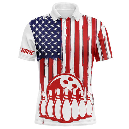 Custom Bowling Polo Shirts, Mens Bowling Polo Shirts Custom American Flag Bowling Ball Pins Team Bowling Jerseys For Men