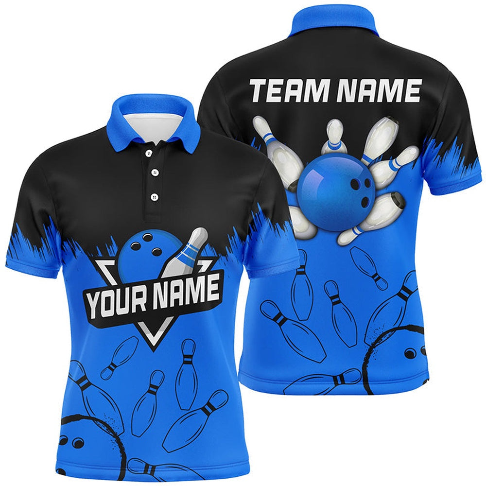 Custom Bowling Polo Shirts, Mens Bowling Polo Shirts Custom Black And Blue Bowling Team League Jerseys For Bowlers