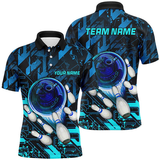 Custom Bowling Polo Shirts, Mens Bowling Polo Shirts Custom Blue Abstract Bowling Team League Jerseys For Bowlers