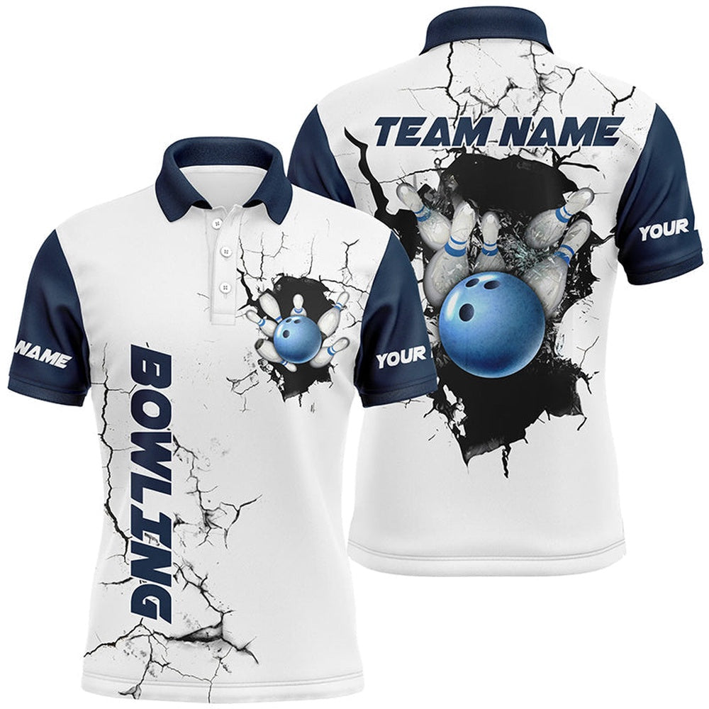 Custom Bowling Polo Shirts, Mens Bowling Polo Shirts Custom Bowling Ball And Pins Team League Jerseys, Gifts For Bowlers Blue