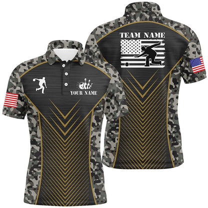 Custom Bowling Polo Shirts, Mens Bowling Polo Shirts Custom Green Camo American Flag Team League Mens Jerseys