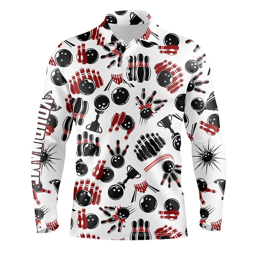 Custom Bowling Polo Shirts, Mens Bowling Polo Shirts Custom Name Bowling Pattern Team Bowling Jerseys Gifts For Him