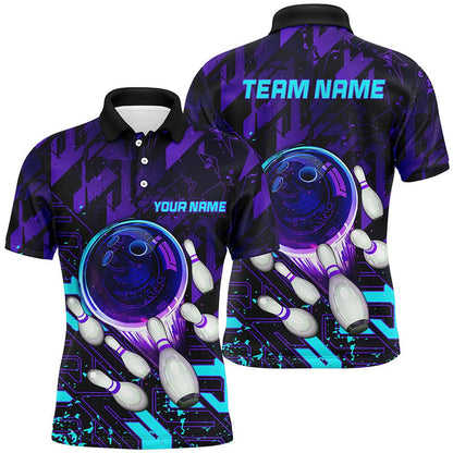 Custom Bowling Polo Shirts, Mens Bowling Polo Shirts Custom Purple Blue Abstract Bowling Team League Jerseys