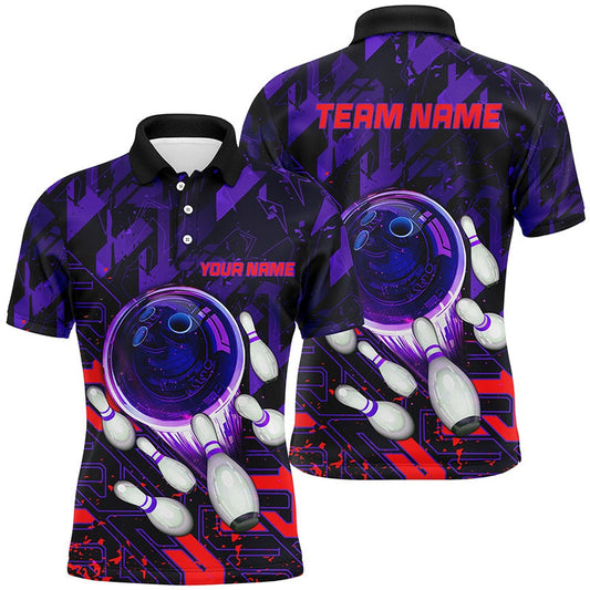 Custom Bowling Polo Shirts, Mens Bowling Polo Shirts Custom Purple Red Abstract Bowling Team League Jerseys